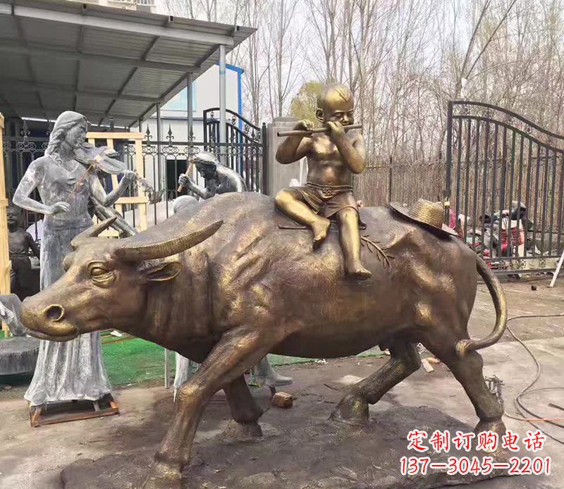 烟台铜雕户外牧童骑牛