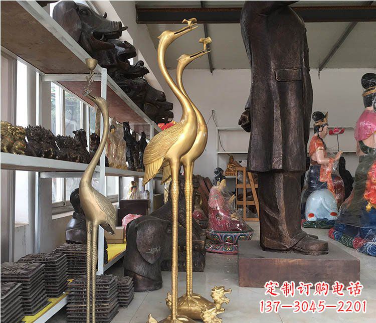 烟台铜雕金属仙鹤动物雕塑