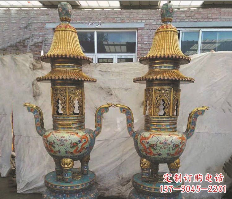 烟台铜雕景泰蓝香炉雕塑摆件
