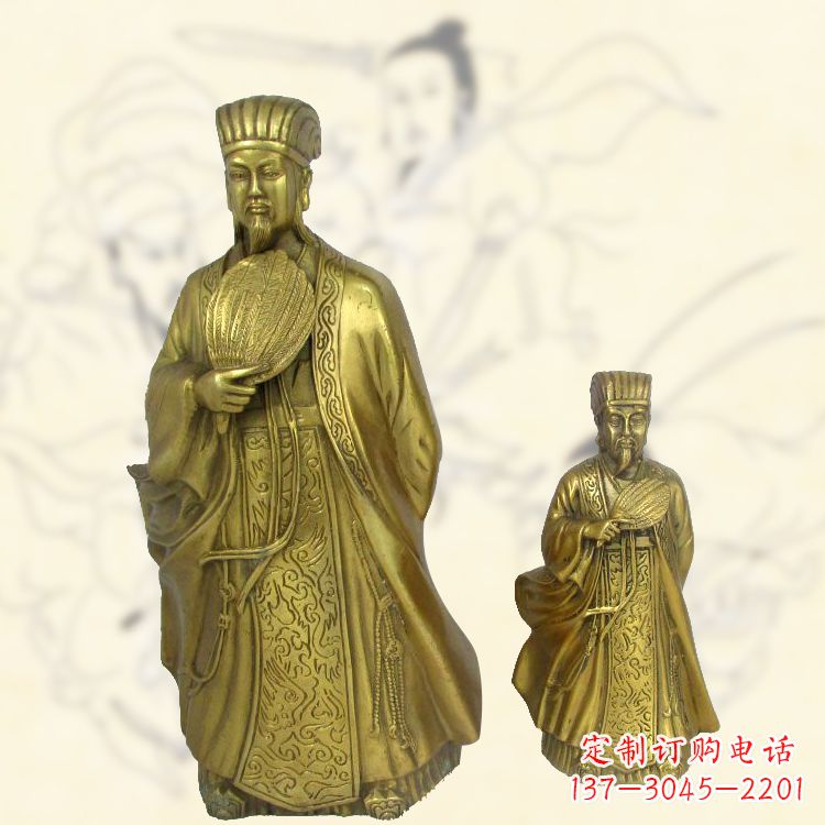 烟台铜雕名人诸葛亮雕像-纯铜铸造三国人物雕塑