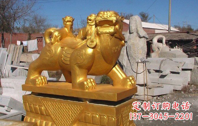 烟台铜雕母子貔貅