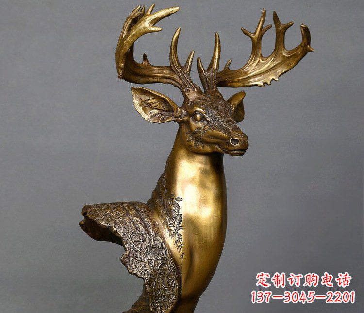 烟台铜雕如意铜鹿头摆件
