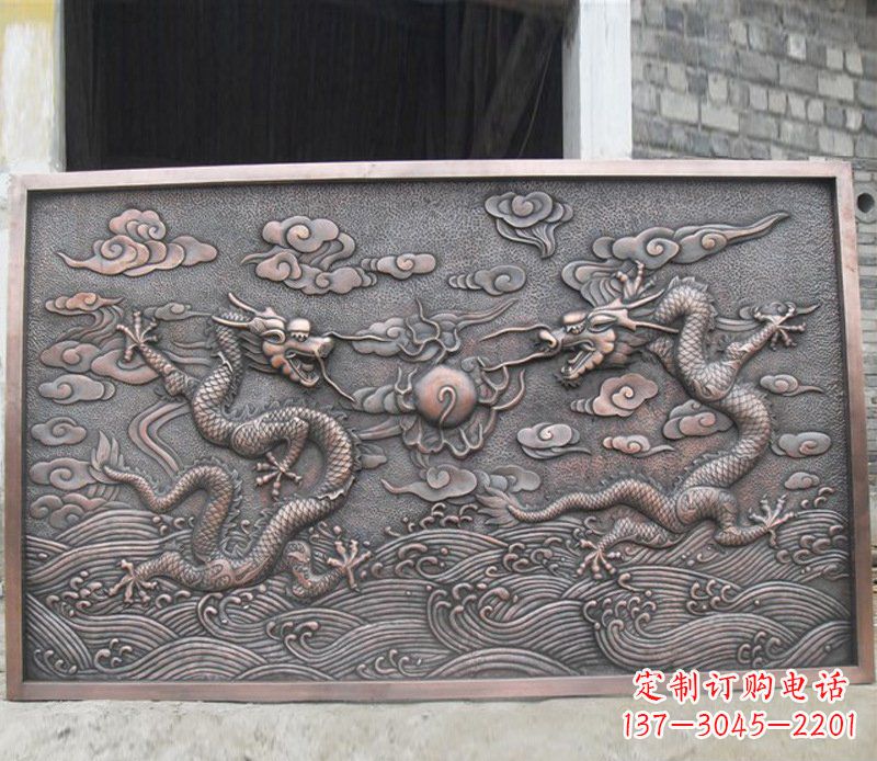 烟台铜雕双龙壁画景观摆件