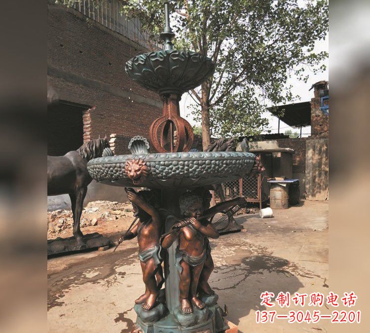 烟台铜雕双层西方儿童喷泉