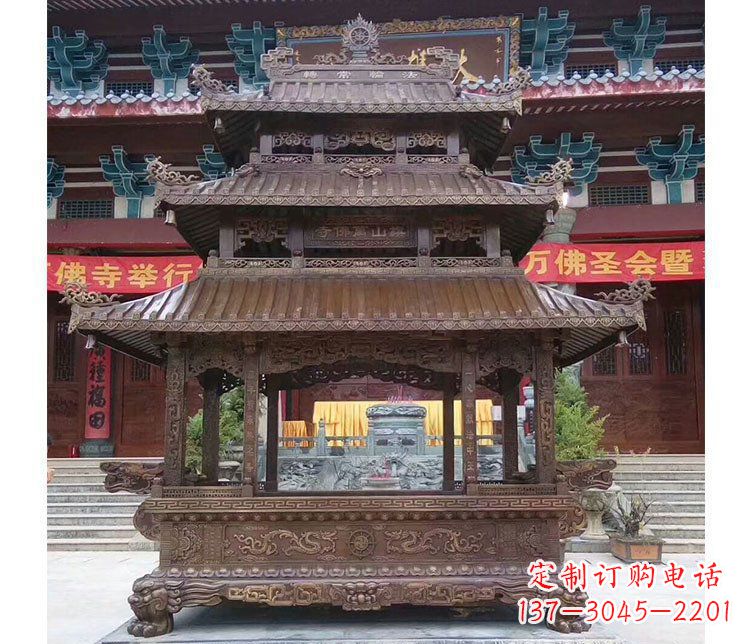烟台铜雕寺庙佛光普照香炉雕塑摆件 (2)