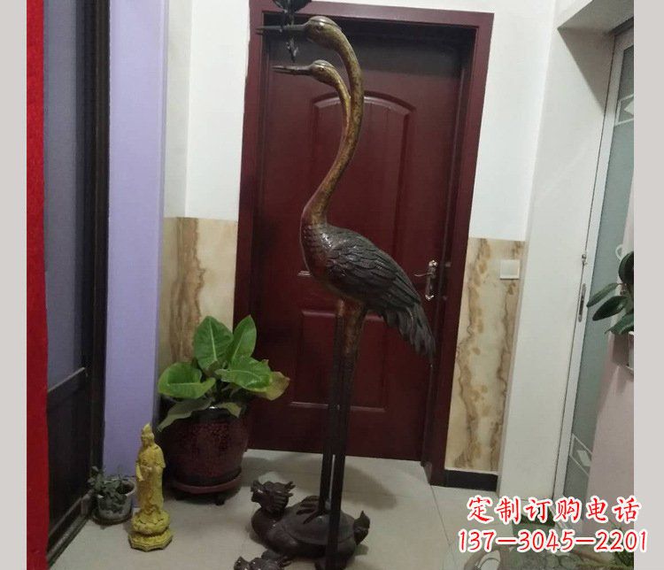 烟台铜雕仙鹤踩龟雕塑摆件 (2)