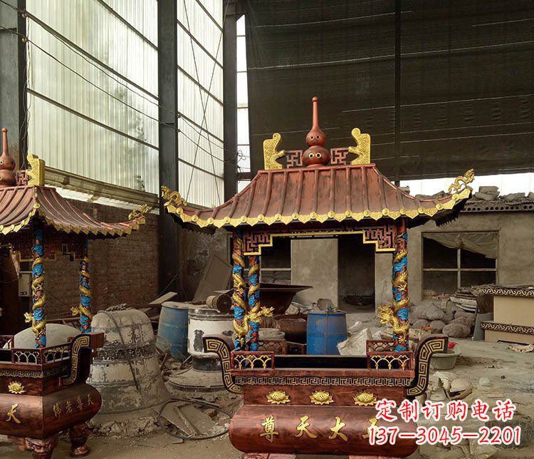 烟台铜雕小型寺庙香炉摆件