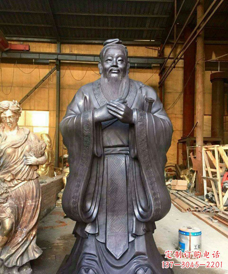 烟台铜雕校园孔子人像雕塑