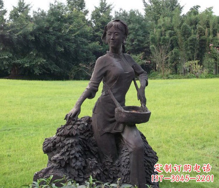 烟台铜雕园林采茶女孩人物雕塑