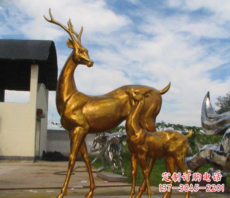烟台铜雕园林动物母子鹿雕塑