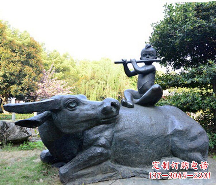 烟台铜雕园林牧童骑牛景观摆件
