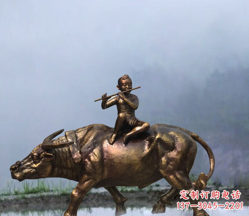 烟台铜雕园林牧童骑牛