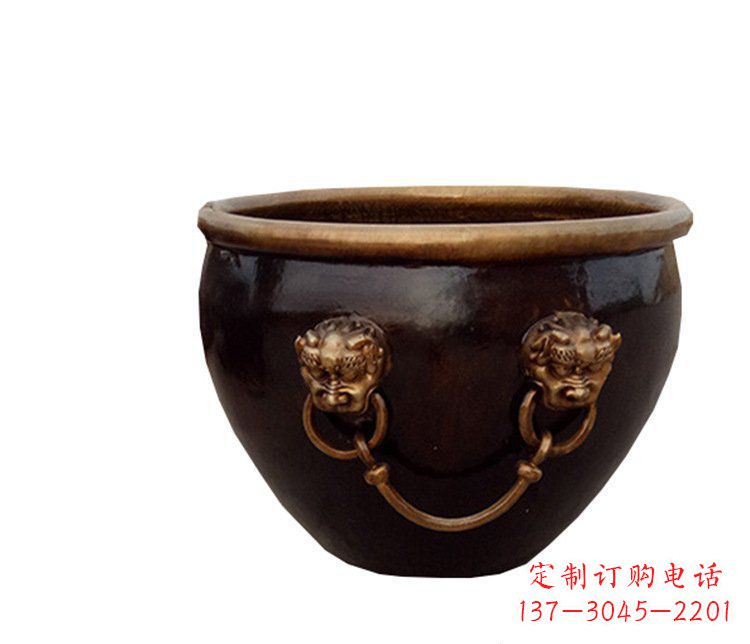 烟台铜雕圆形荷花水缸雕塑 (4)
