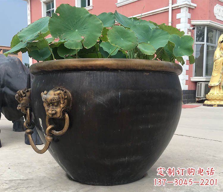 烟台铜雕圆形荷花水缸雕塑 (3)