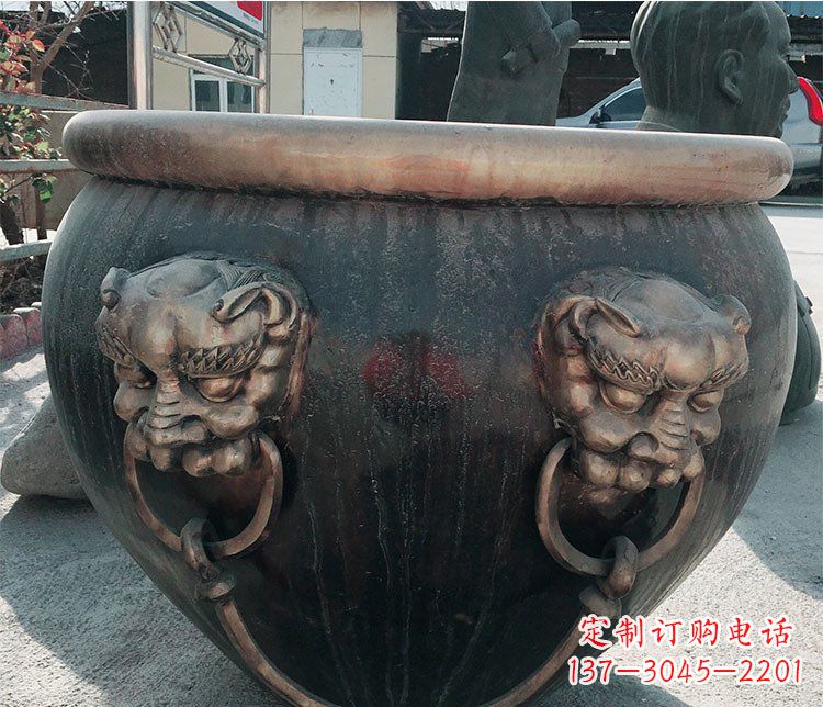 烟台铜雕圆形荷花水缸雕塑 (6)