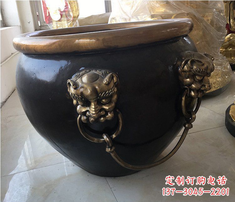 烟台铜雕圆形荷花水缸雕塑 (5)