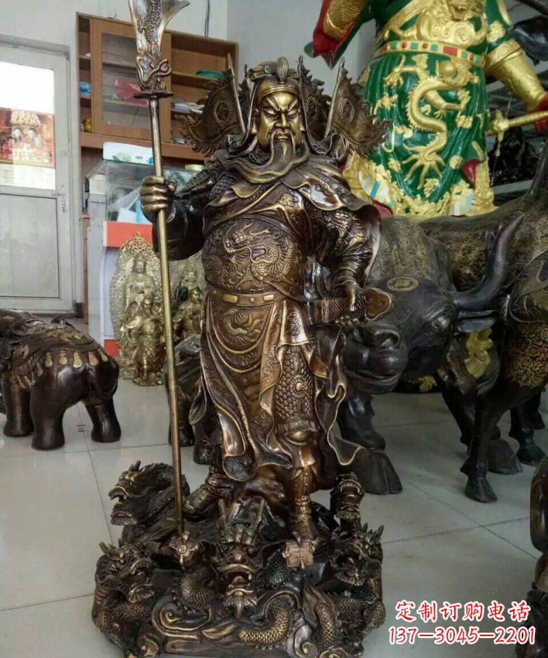 烟台铜雕镇宅关公寺庙神像雕塑摆件