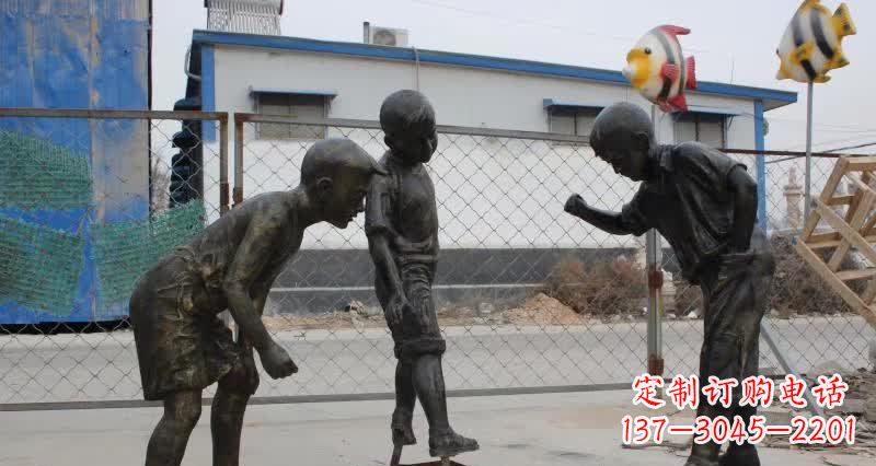 烟台玩陀螺人物铜雕
