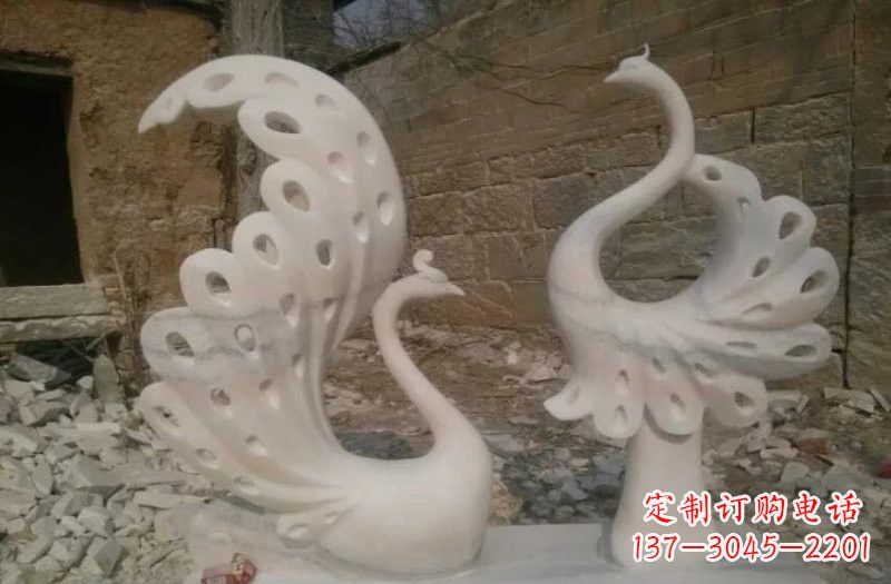 烟台晚霞红抽象石雕孔雀