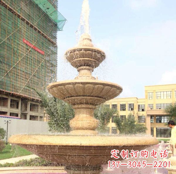 烟台晚霞红大型多层喷泉石雕