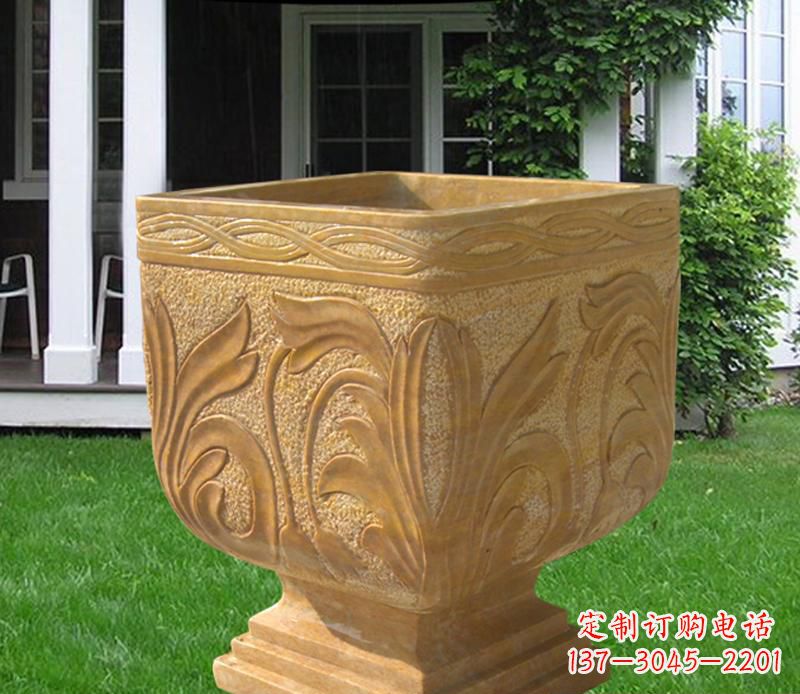 烟台晚霞红雕刻景观花盆雕塑