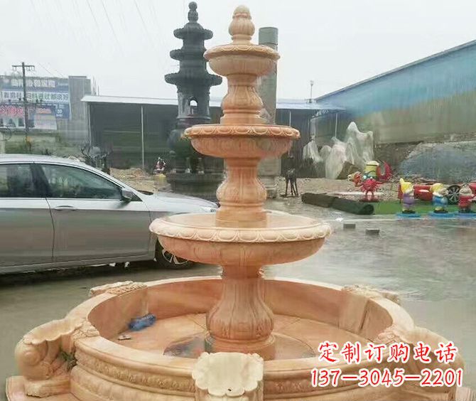 烟台晚霞红多层大型石雕喷泉 (3)