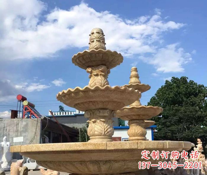 烟台晚霞红多层喷泉石雕