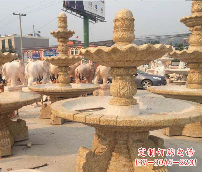 烟台晚霞红多层大型石雕喷泉