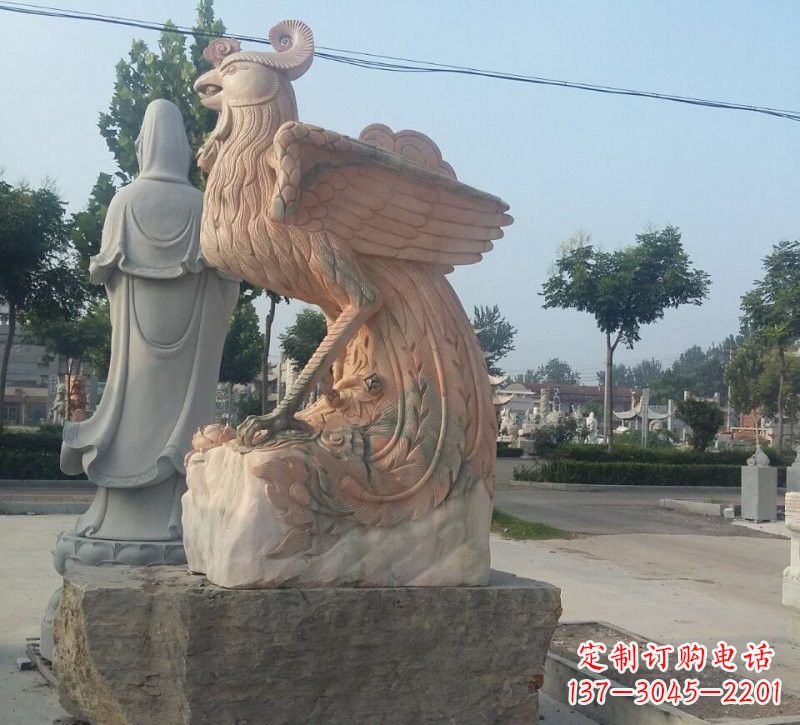 烟台晚霞红凤凰石雕