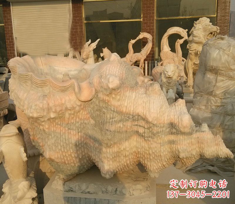 烟台晚霞红海螺石雕