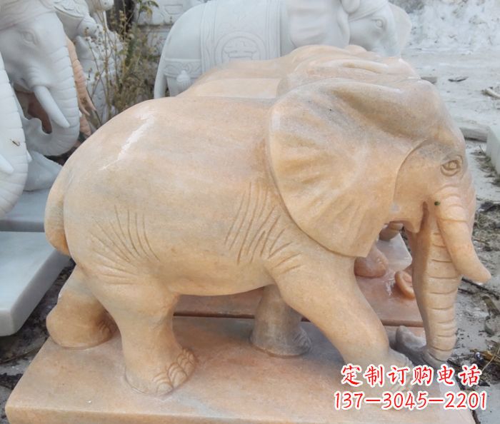烟台晚霞红吉祥如意大象石雕 (3)