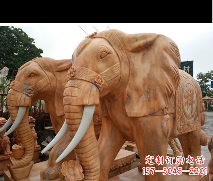 烟台晚霞红吉祥如意门口镇宅招财大象石雕 (3)