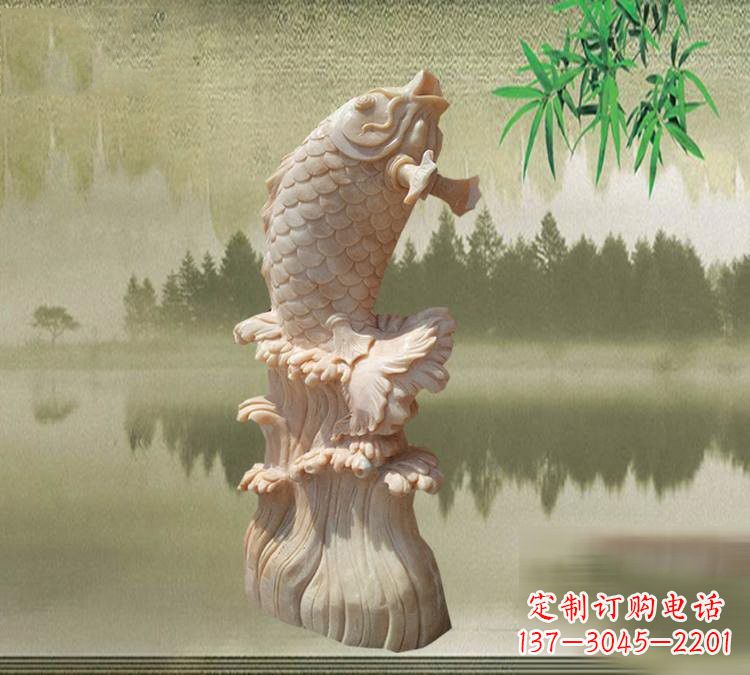 烟台晚霞红鲤鱼石雕