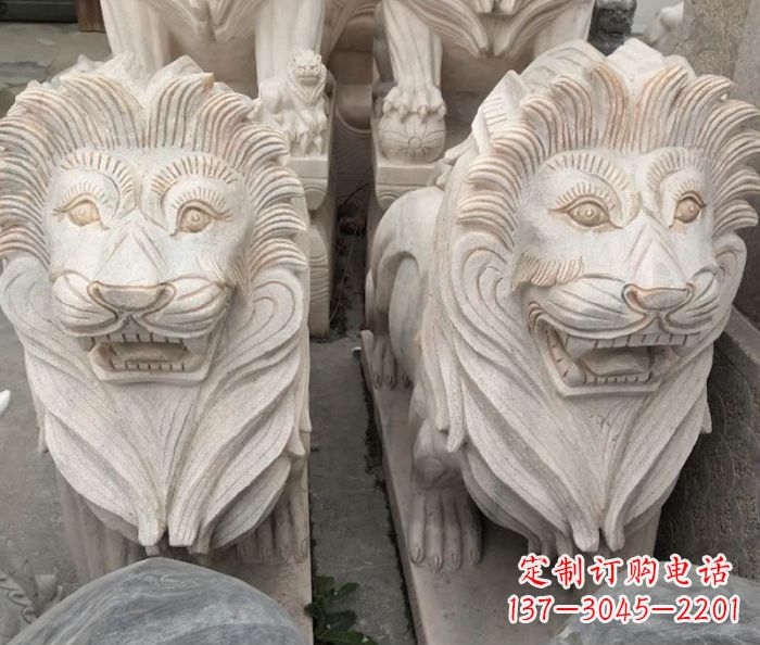 烟台晚霞红欧式狮子石雕 (2)