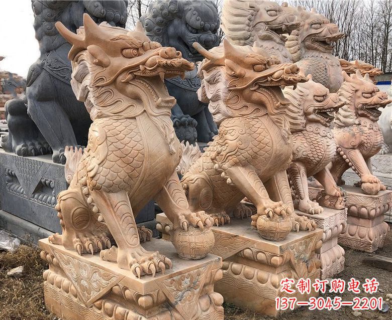 烟台晚霞红麒麟石雕 (2)