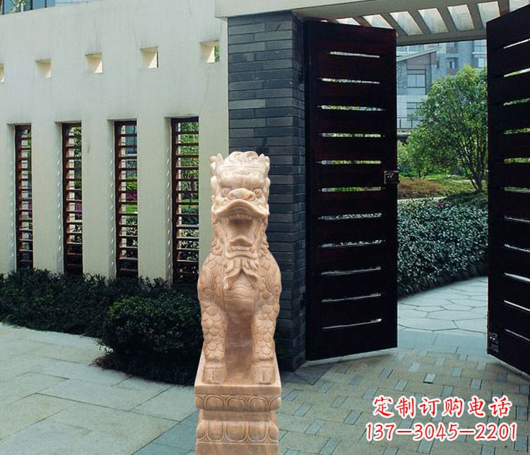 烟台晚霞红瑞兽麒麟雕塑
