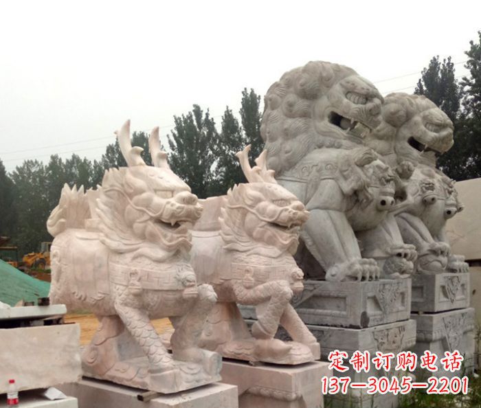 烟台晚霞红瑞兽麒麟石雕
