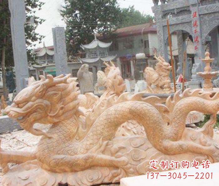 烟台晚霞红生肖龙石雕