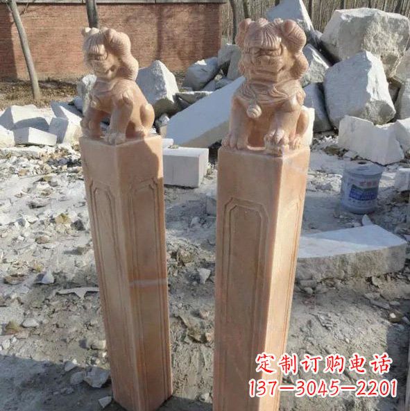 烟台晚霞红狮子拴马桩