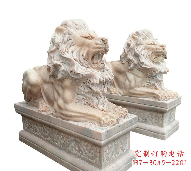 烟台晚霞红石材欧式狮子