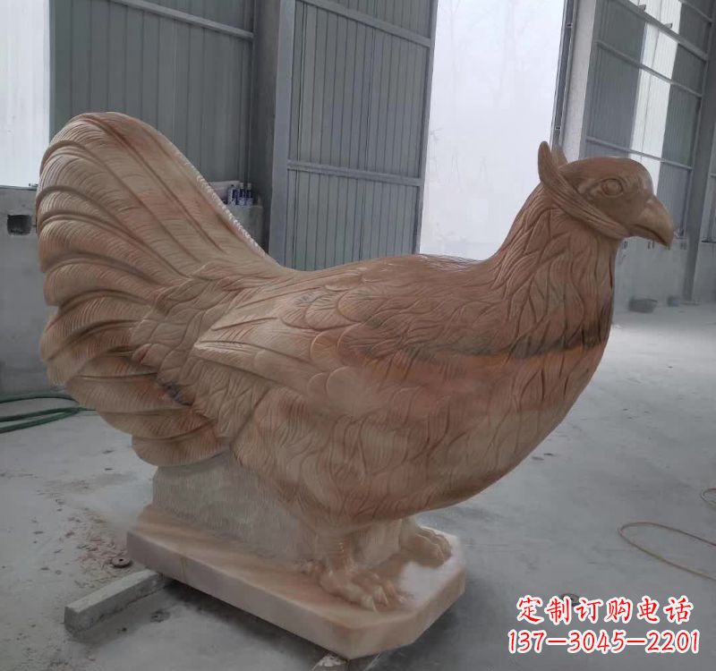 烟台晚霞红石雕母鸡