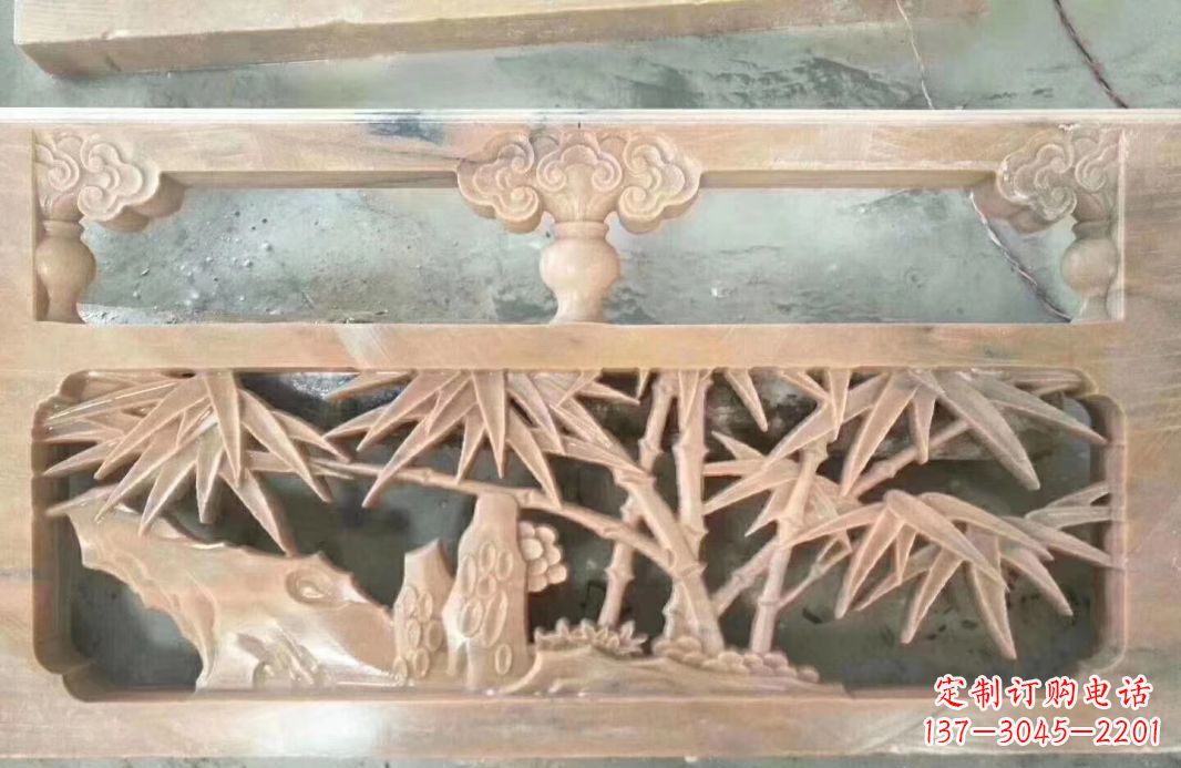 烟台晚霞红石浮雕栏板户外摆件园林景观雕塑