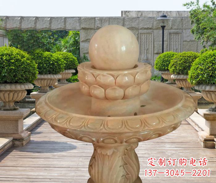烟台晚霞红双层风水球公园喷泉石雕 (2)