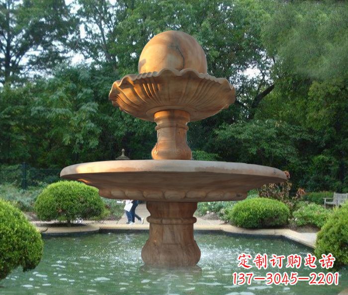 烟台晚霞红双层风水球喷泉公园石雕