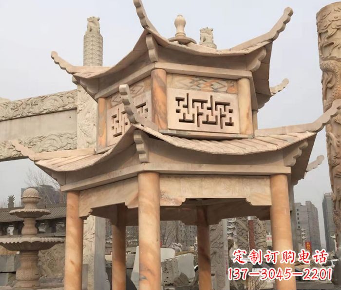 烟台晚霞红双层石雕凉亭