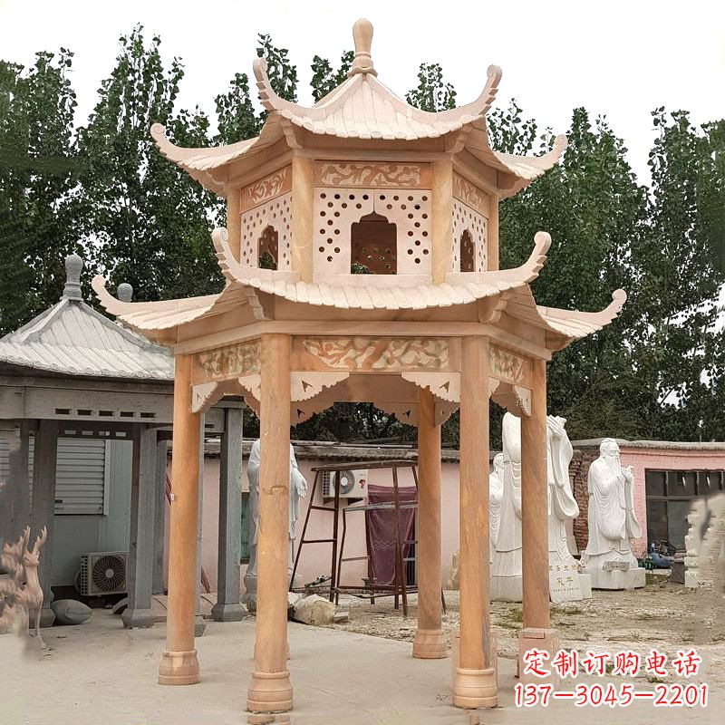 烟台晚霞红双层石凉亭