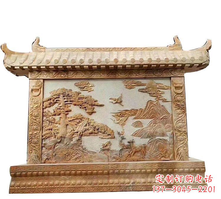 烟台晚霞红松鹤延年浮雕影壁