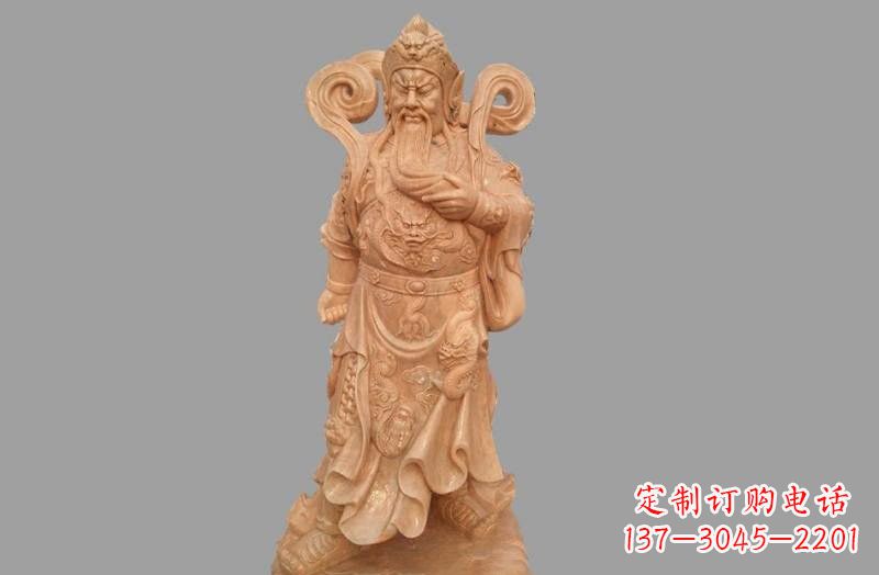 烟台晚霞红武财神关公雕像