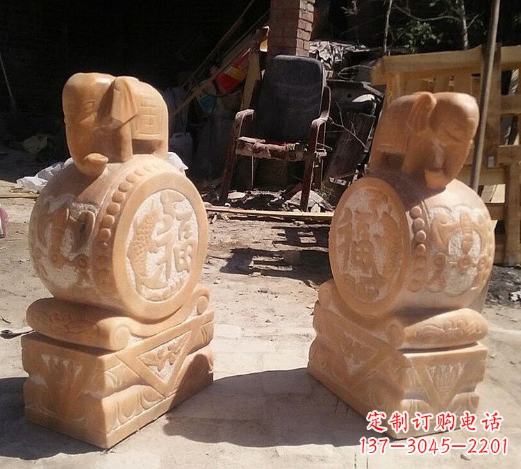 烟台晚霞红小象门墩