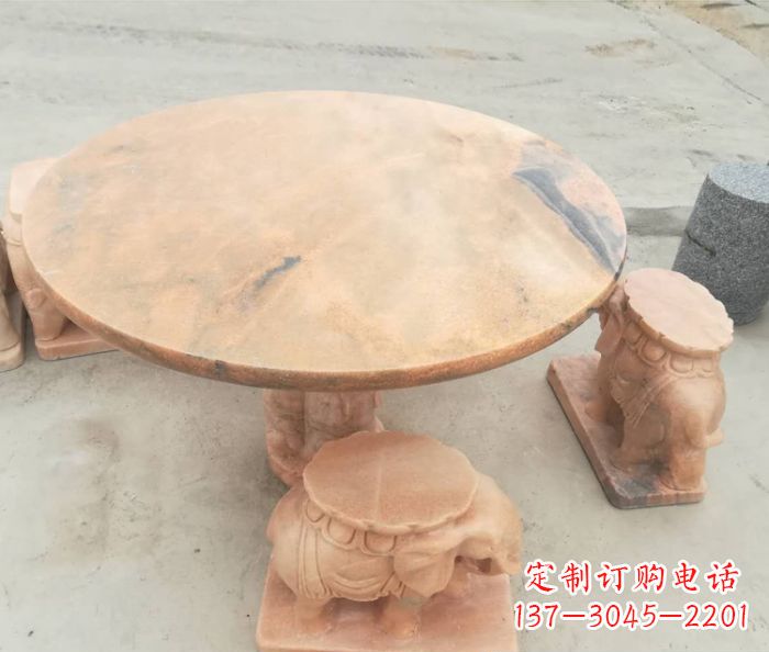 烟台晚霞红小象桌凳别墅石雕 (4)